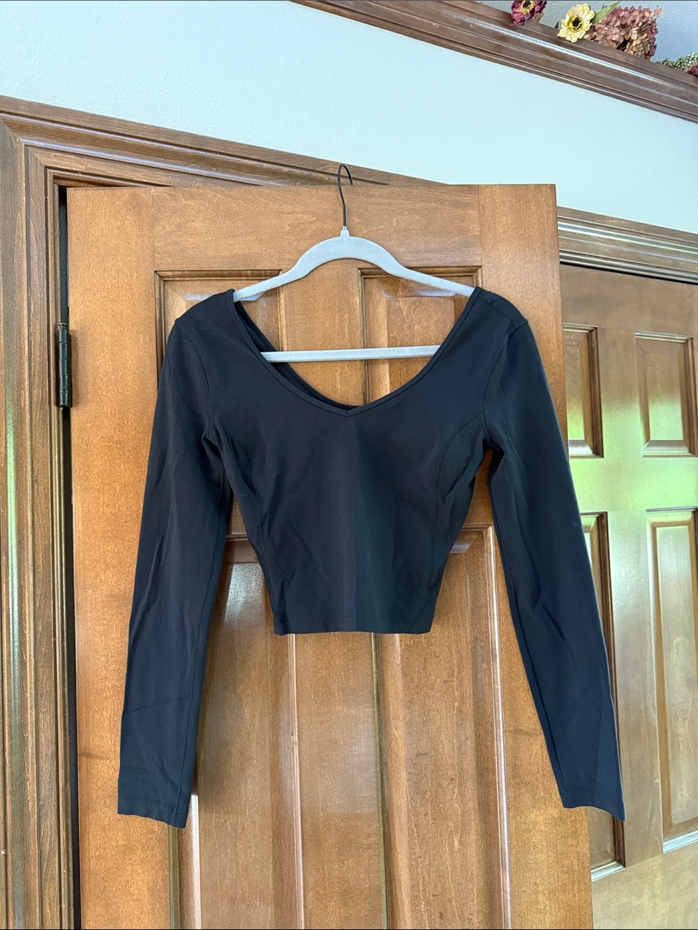 lululemon athletica Black Long Sleeve V-Neck Crop Top